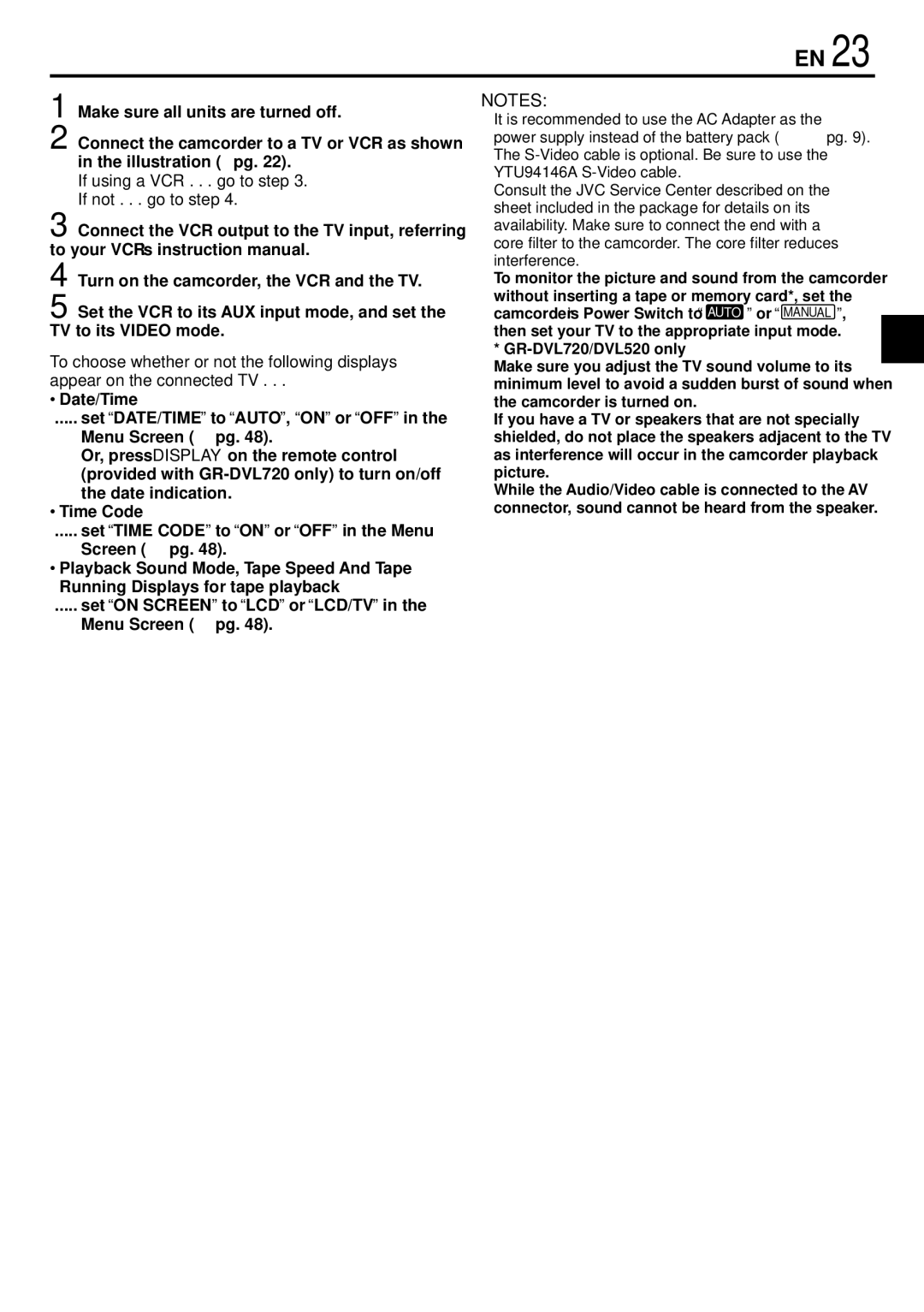 JVC GR-DVL720, GR-DVL520 instruction manual If using a VCR . . . go to step If not . . . go to step 