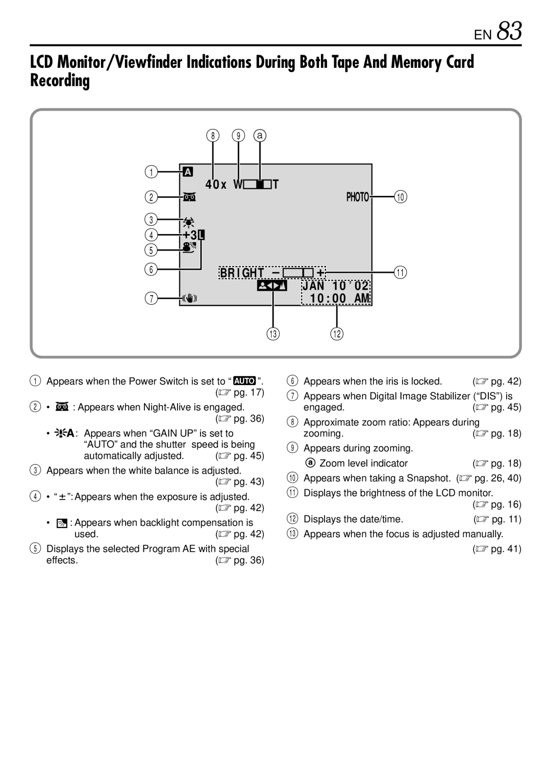 JVC GR-DVL720, GR-DVL520 instruction manual # @, Appears when the Power Switch is set to 