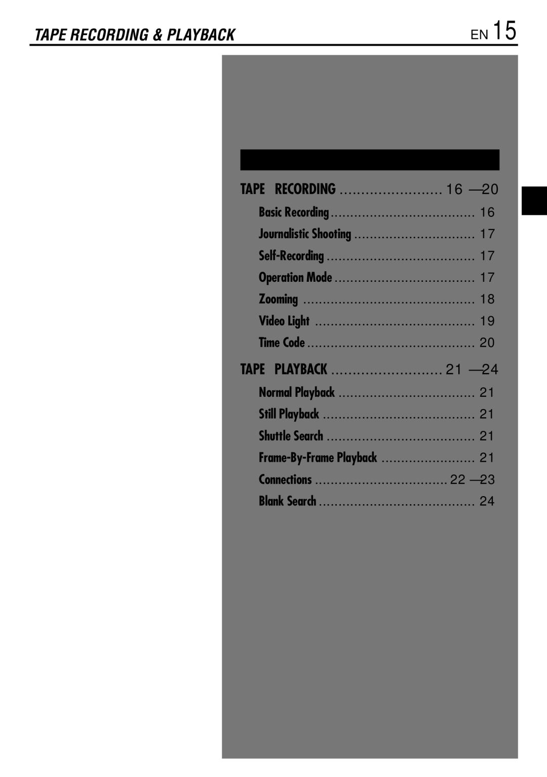 JVC GR-DVL522 specifications Tape Recording 