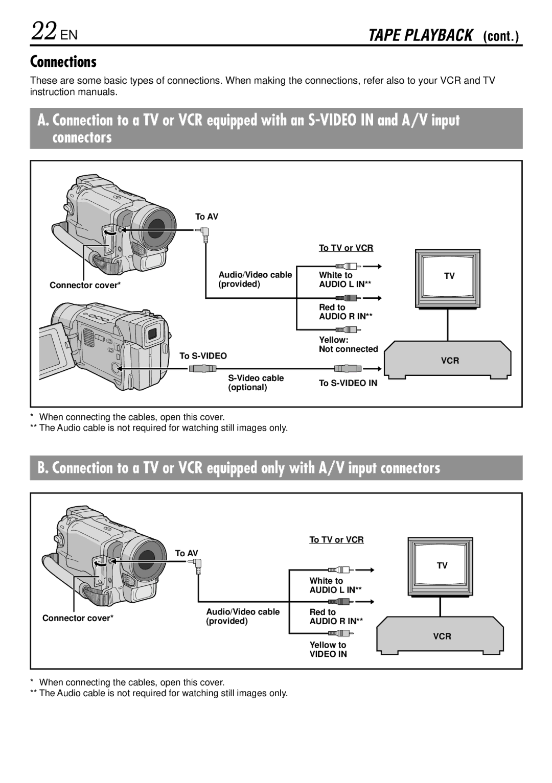 JVC GR-DVL522 specifications 22 EN, Connections 