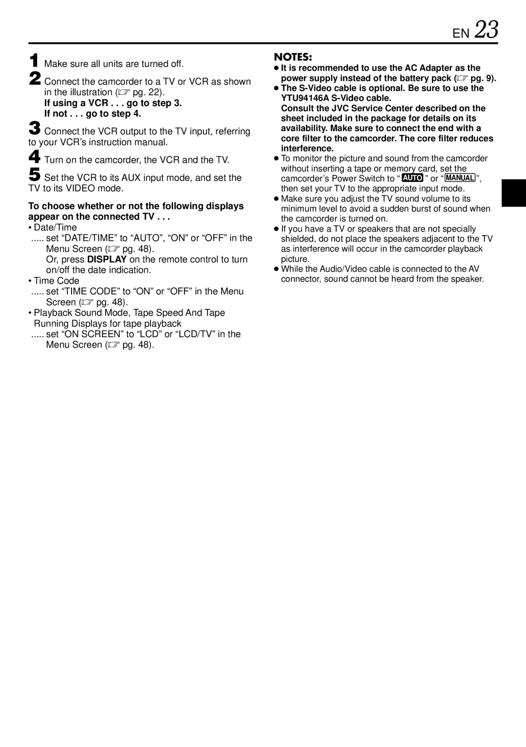 JVC GR-DVL522 specifications If using a VCR . . . go to step If not . . . go to step 