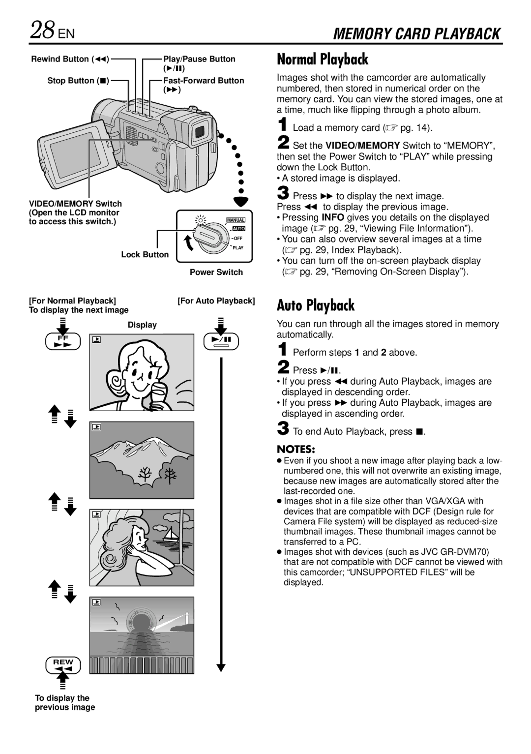 JVC GR-DVL522 specifications 28 EN, Auto Playback 