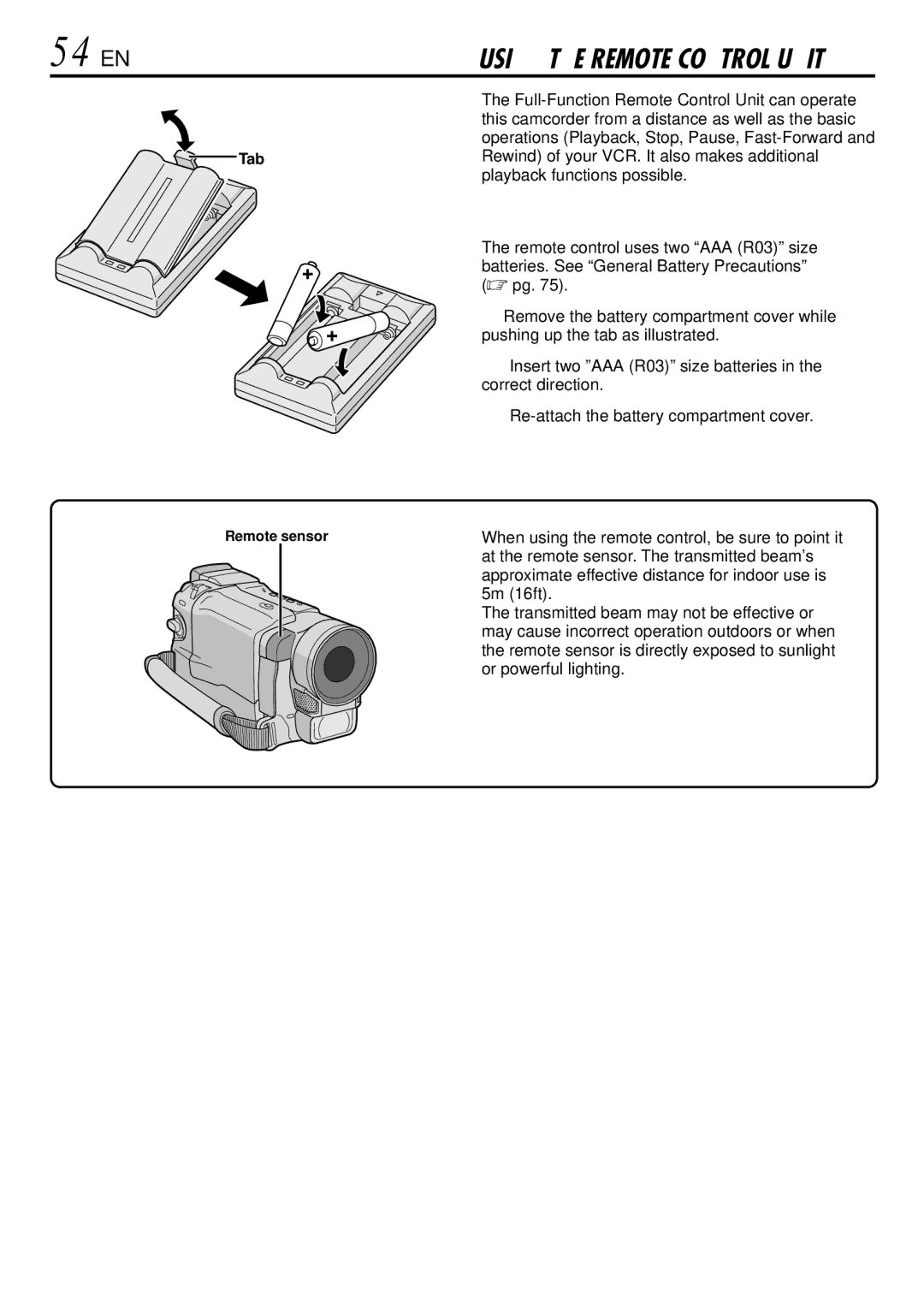 JVC GR-DVL522 specifications 54 EN, Installing The Batteries 