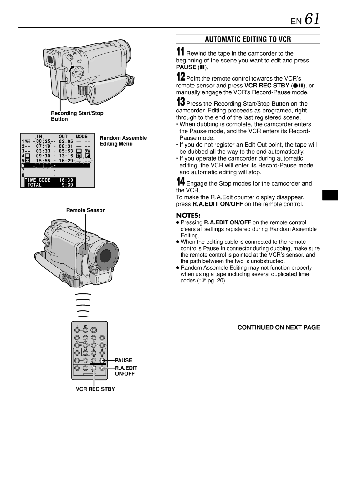 JVC GR-DVL522 specifications Automatic Editing to VCR, Editing Menu 