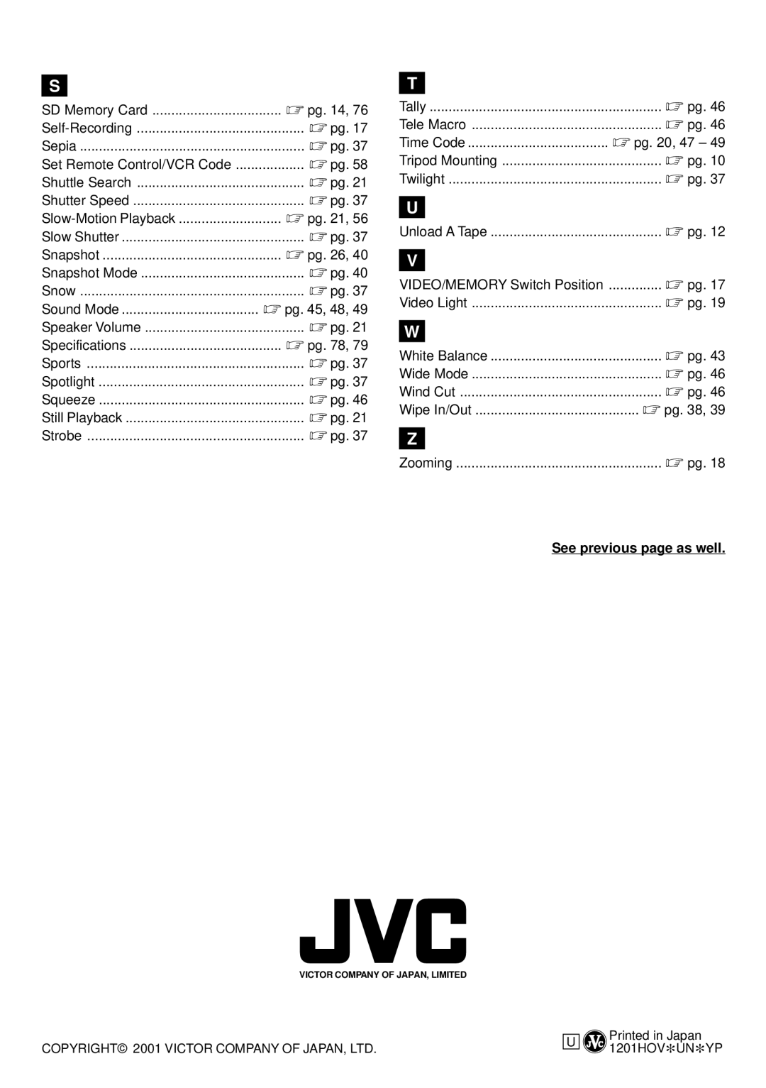 JVC GR-DVL522 specifications Unload a Tape, White Balance, See previous page as well 