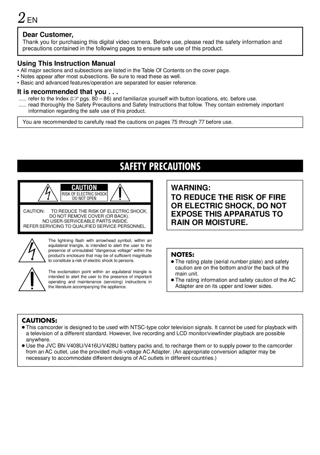 JVC GR-DVL725 instruction manual Dear Customer, It is recommended that you 