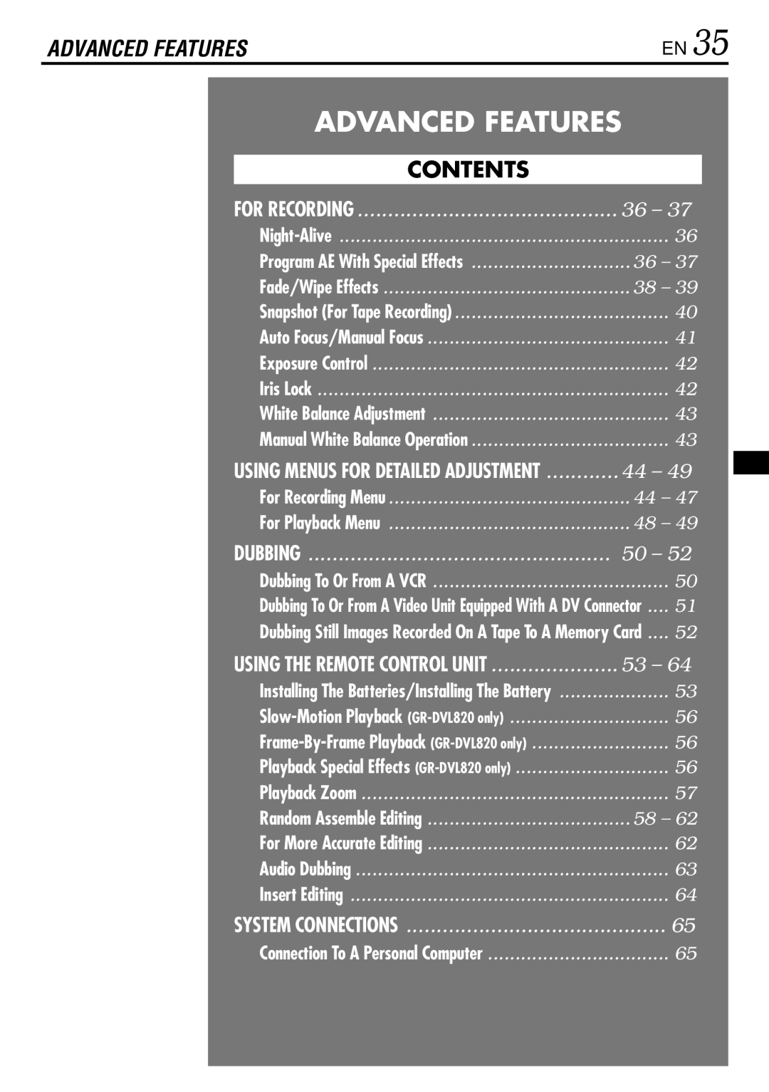 JVC GR-DVL725 instruction manual Advanced Features 