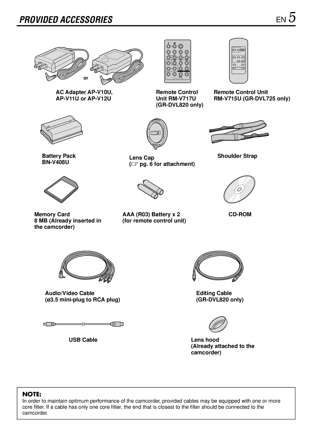 JVC GR-DVL725 instruction manual Camcorder, Already attached to 