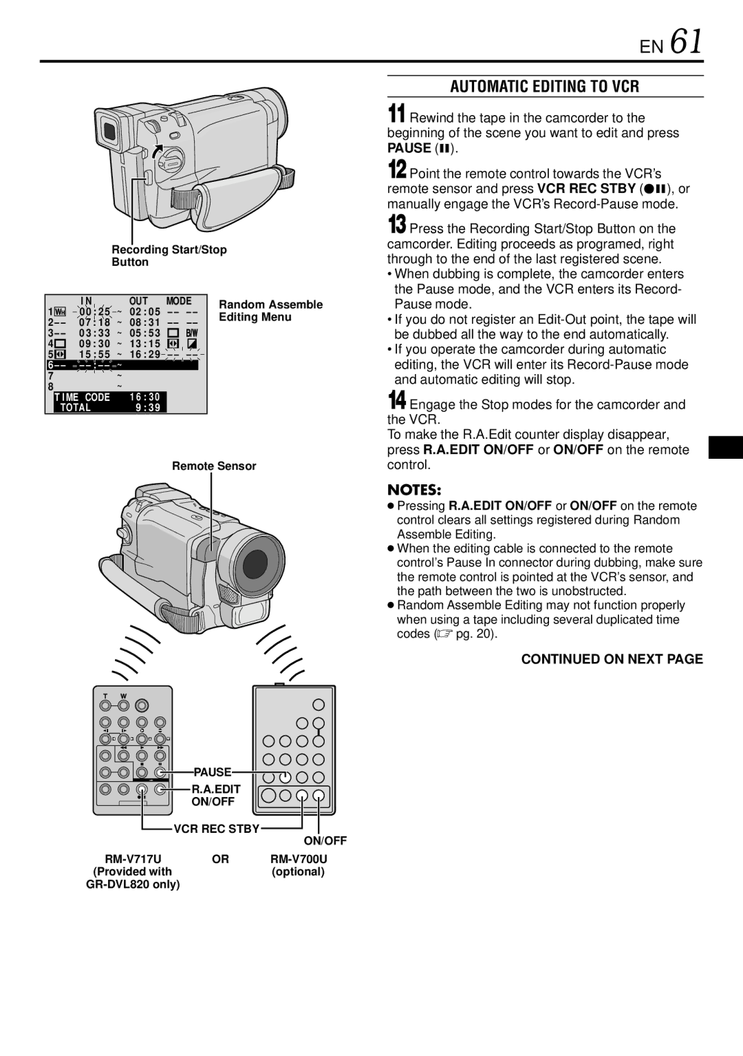 JVC GR-DVL725 instruction manual Automatic Editing to VCR, Recording Start/Stop Button 