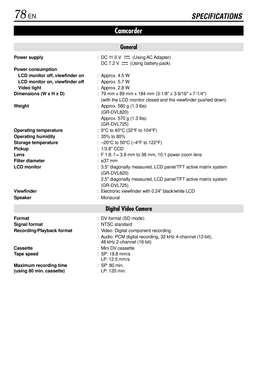 JVC GR-DVL725 instruction manual 78 EN 