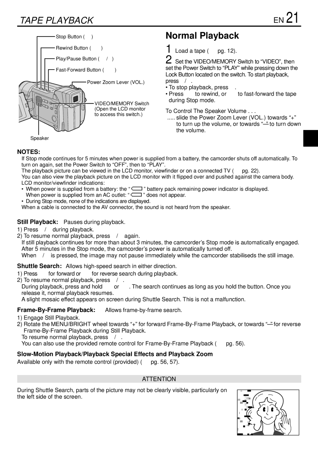 JVC GR-DVL765 specifications Normal Playback, To Control The Speaker Volume 