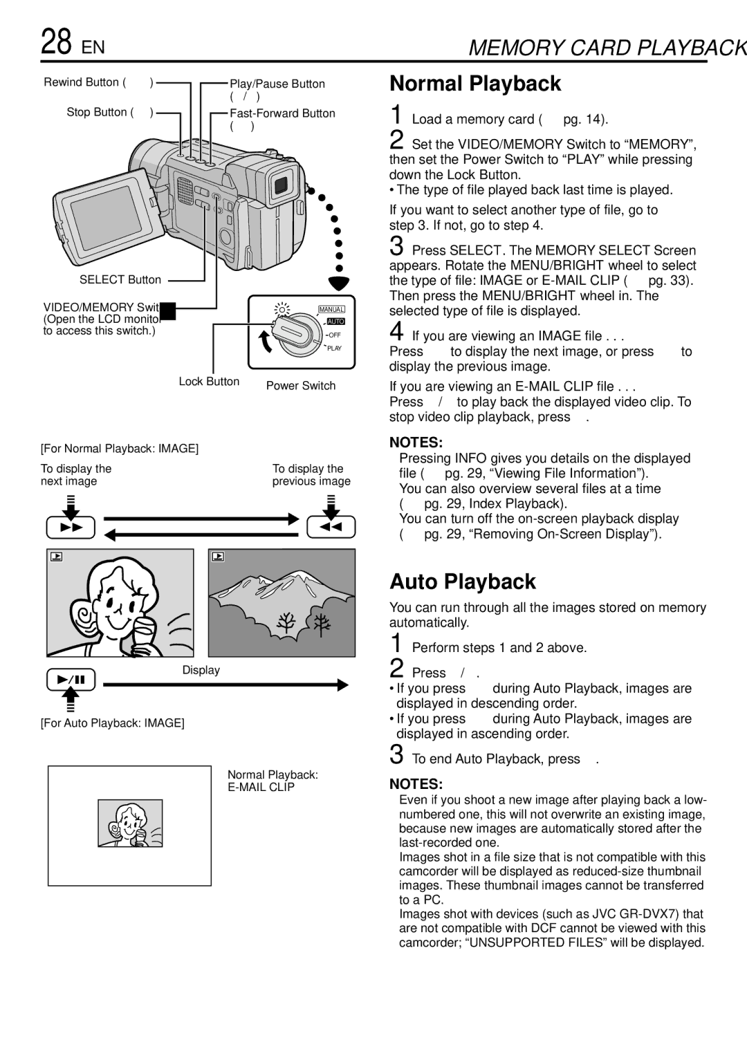 JVC GR-DVL765 28 EN, Auto Playback, Type of file played back last time is played, If you are viewing an Image file 