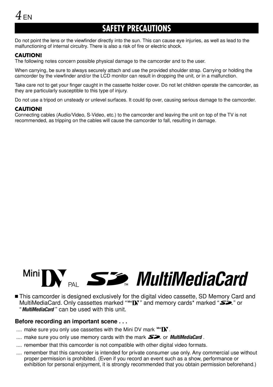 JVC GR-DVL765 specifications Before recording an important scene 