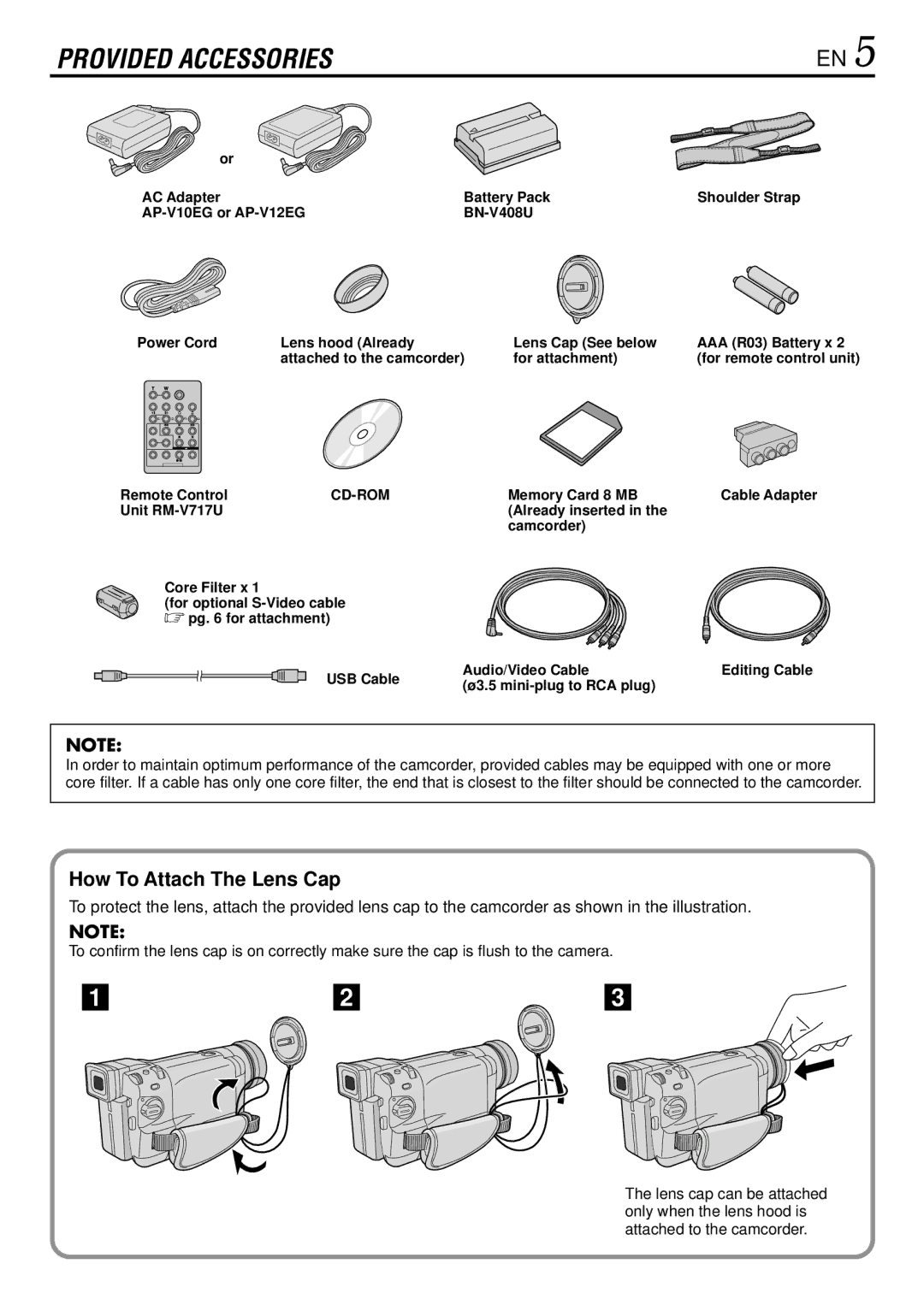 JVC GR-DVL765 specifications How To Attach The Lens Cap 