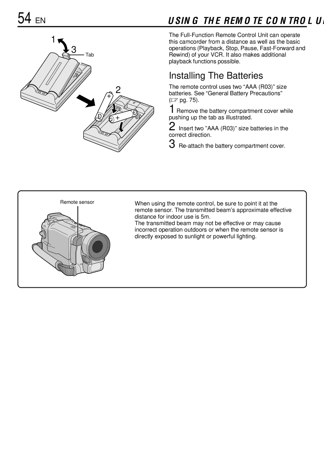 JVC GR-DVL765 specifications 54 EN, Installing The Batteries 