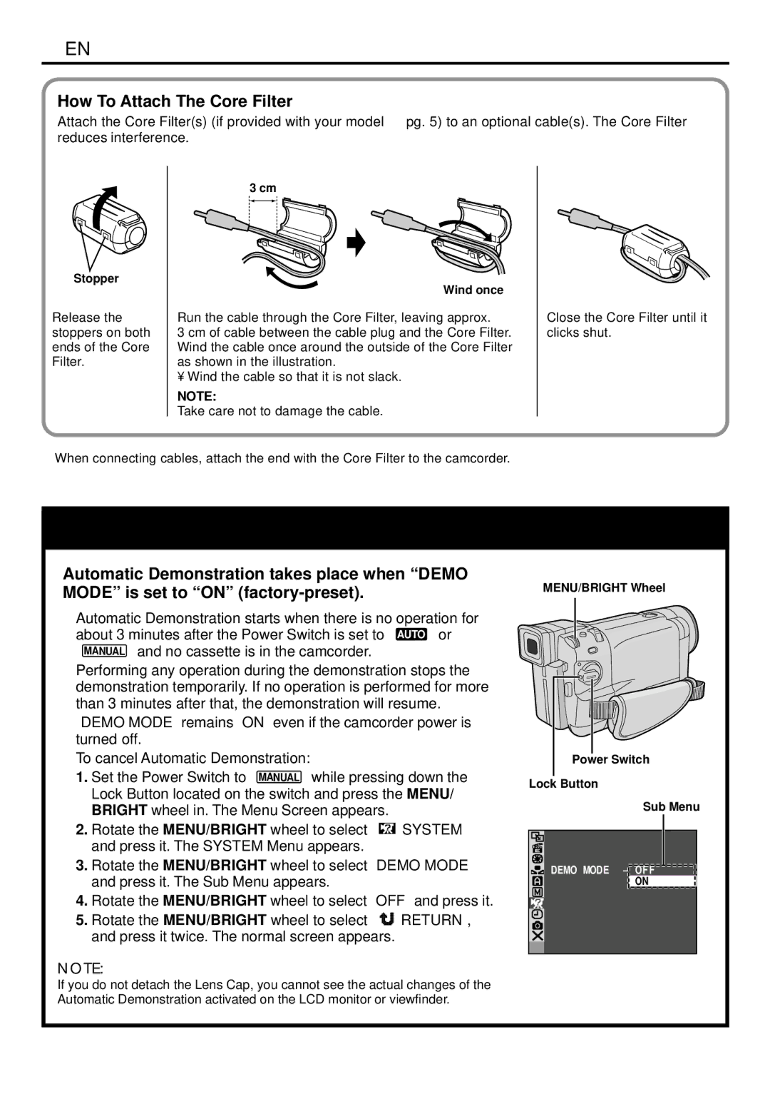 JVC GR-DVL765 specifications How To Attach The Core Filter, While pressing down 