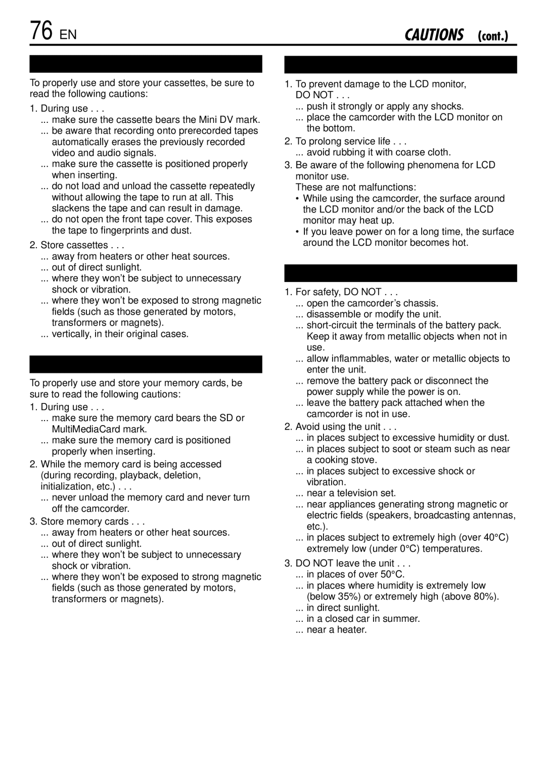 JVC GR-DVL765 specifications 76 EN 