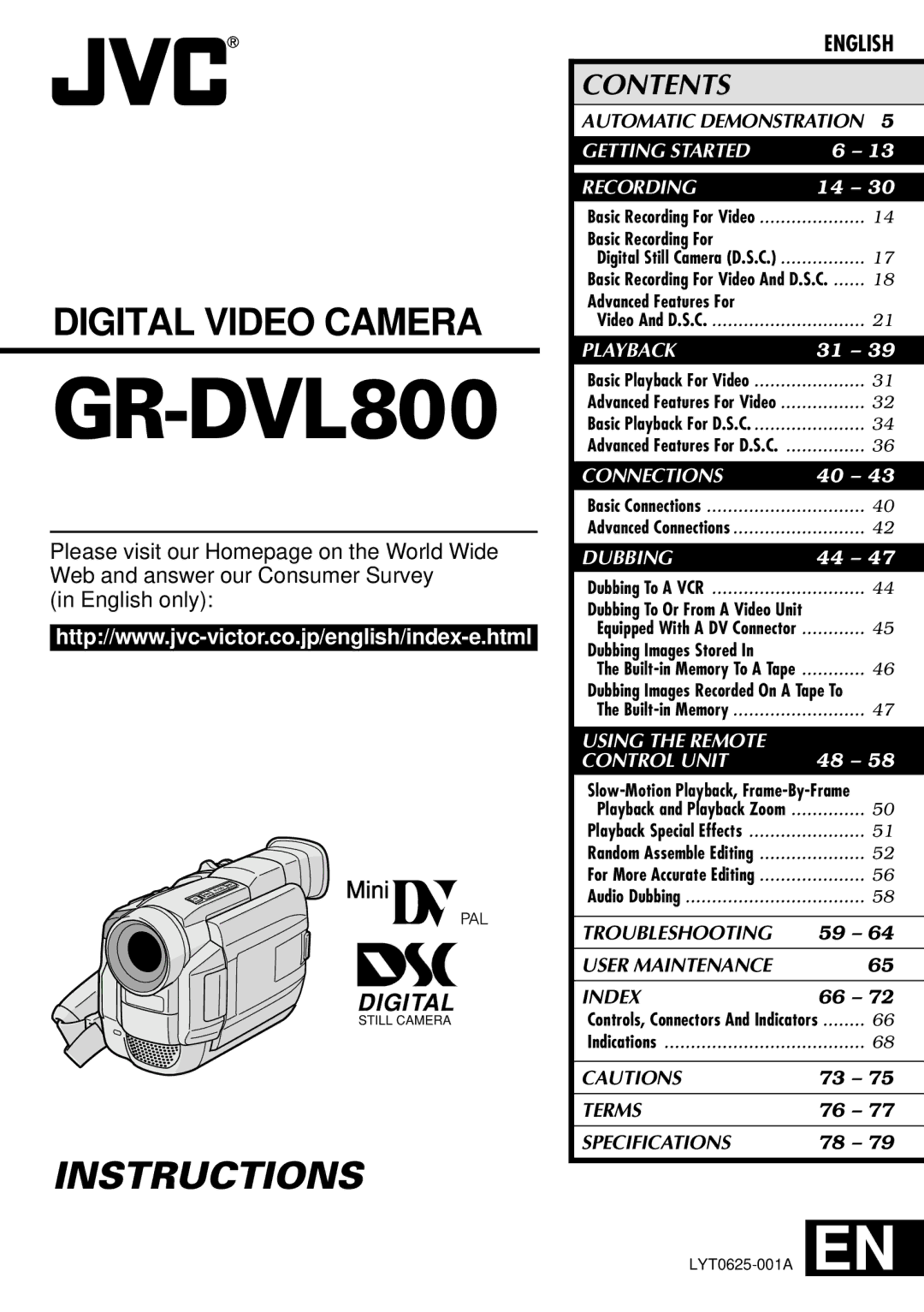 JVC GR-DVL800 specifications 