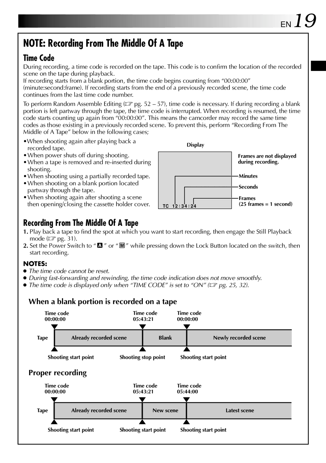 JVC GR-DVL800 specifications EN19, When a blank portion is recorded on a tape, Proper recording 