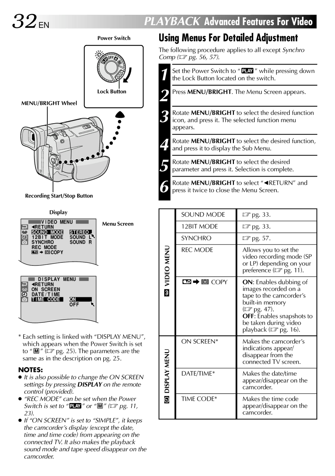 JVC GR-DVL800 specifications Using Menus For Detailed Adjustment 