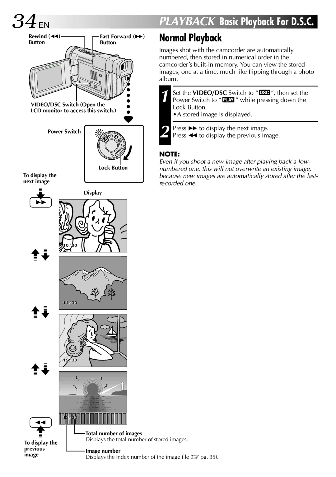 JVC GR-DVL800 specifications 34 EN, Normal Playback 