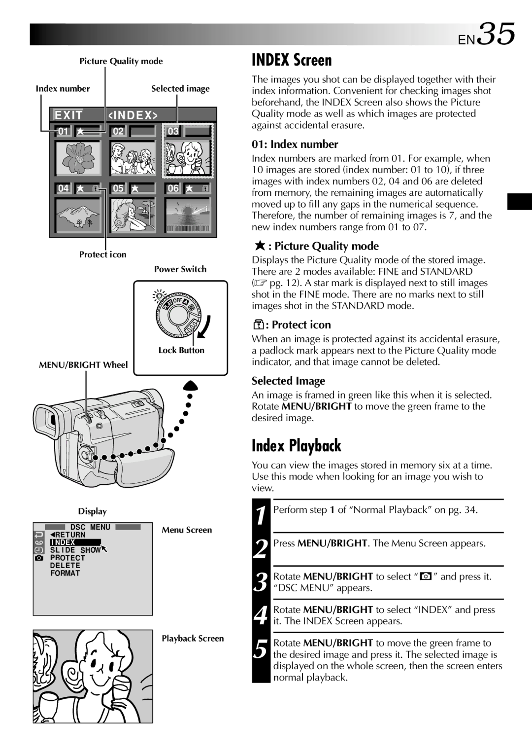 JVC GR-DVL800 specifications Index Screen, Index Playback, EN35 