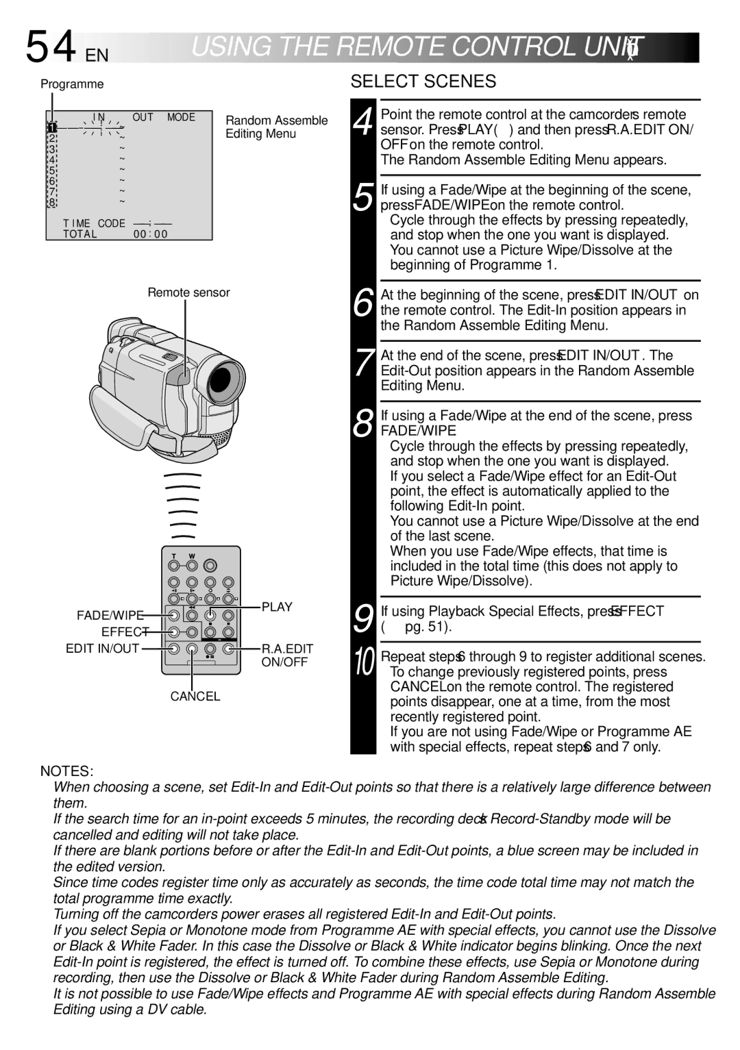 JVC GR-DVL800 specifications 54 EN, Select Scenes 