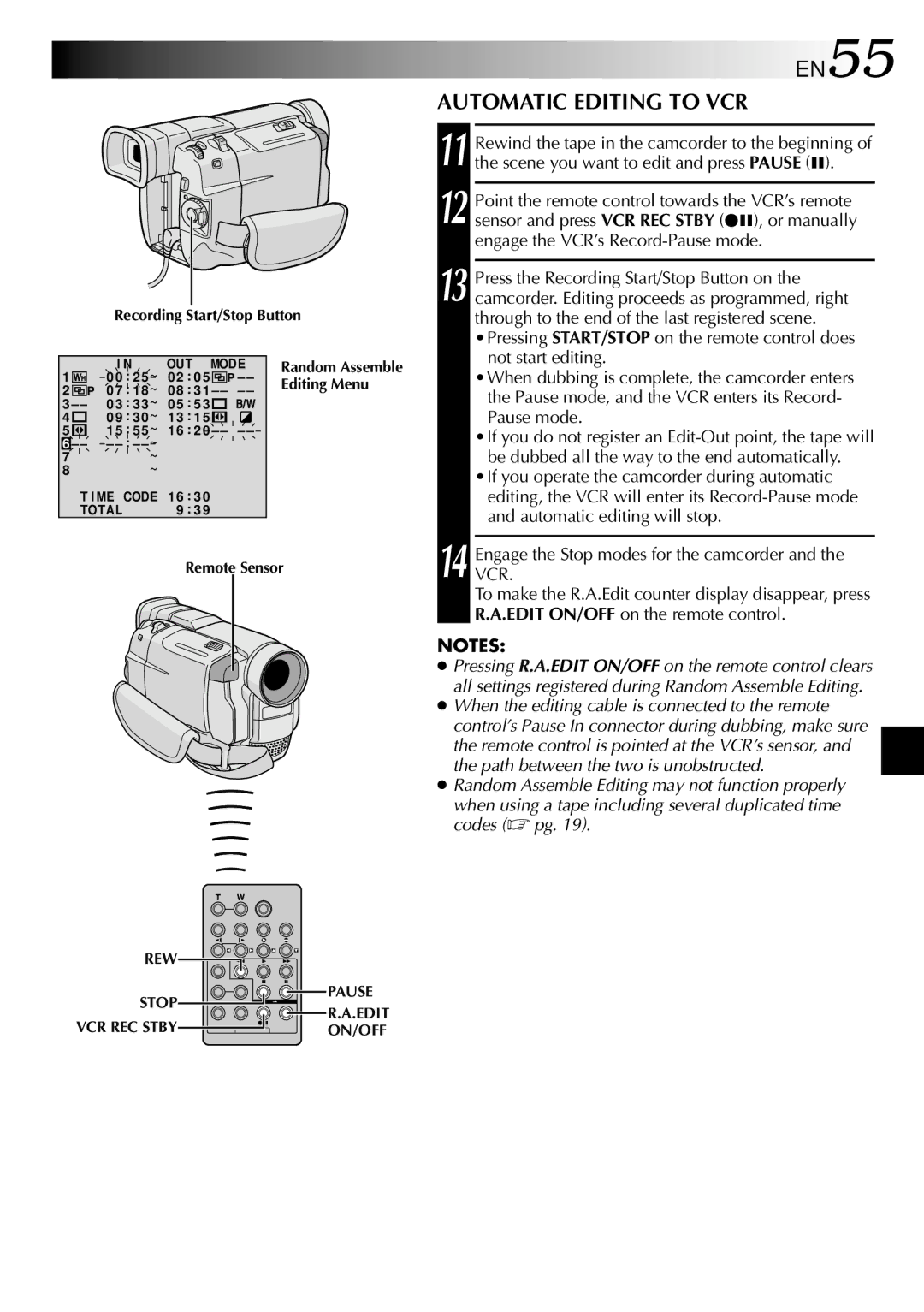 JVC GR-DVL800 specifications EN55, Automatic Editing to VCR 