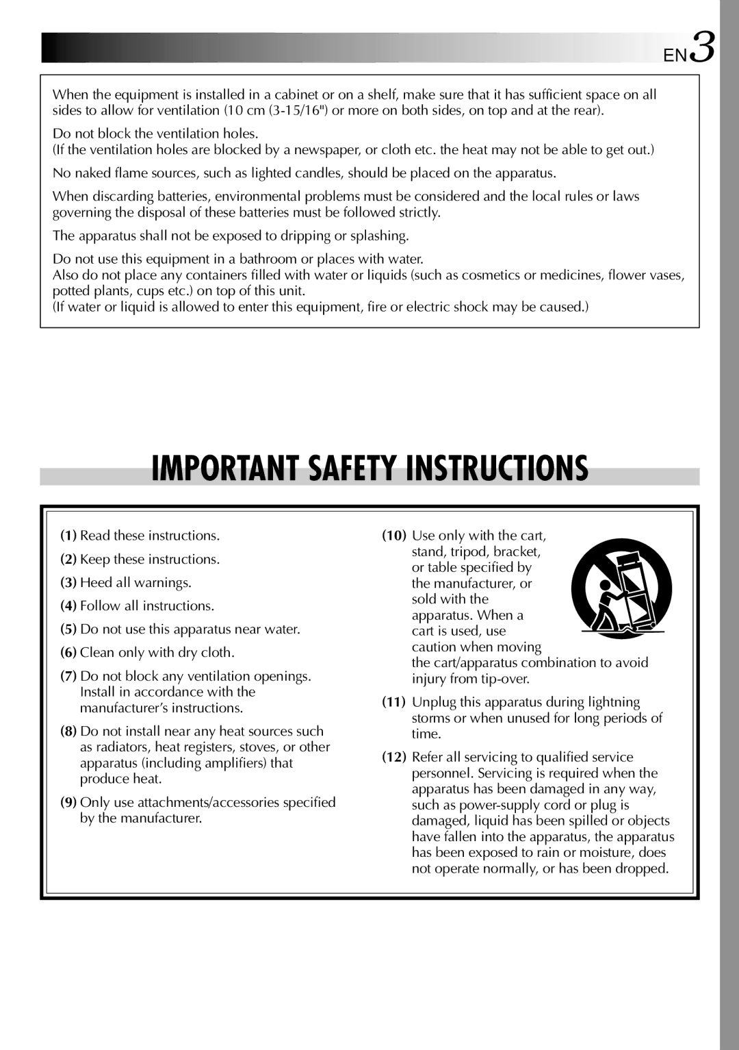 JVC GR-DVL815, GR-DVL510, GR-DVL310 specifications Important Safety Instructions 