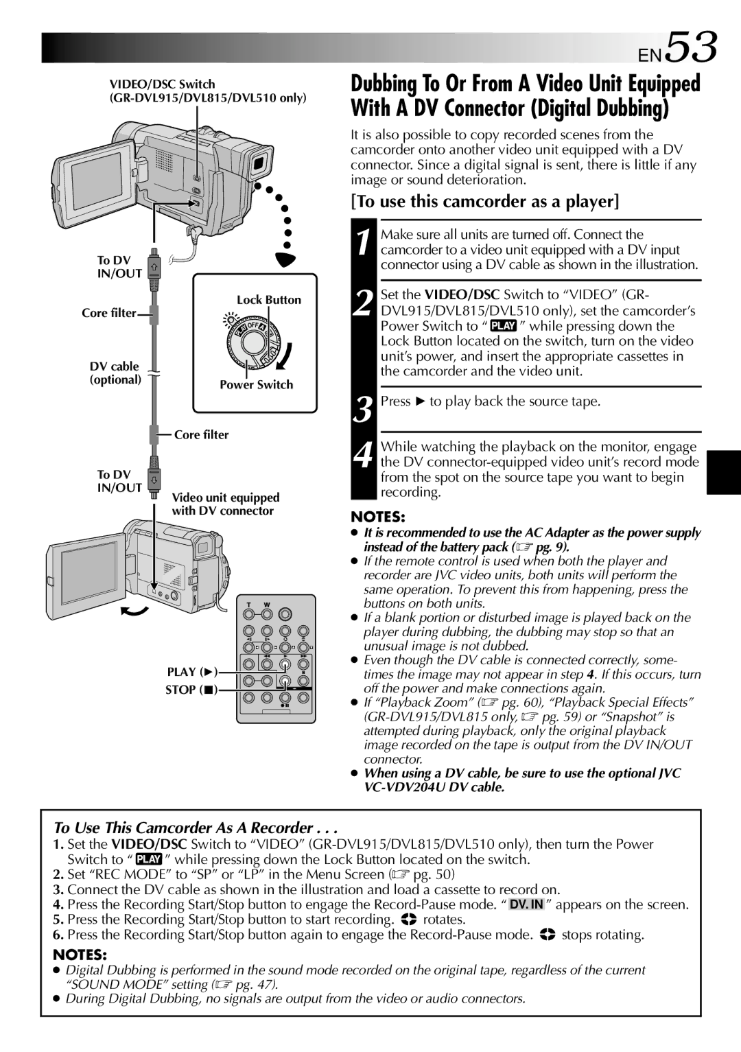 JVC GR-DVL310, GR-DVL815, GR-DVL510 specifications EN53 