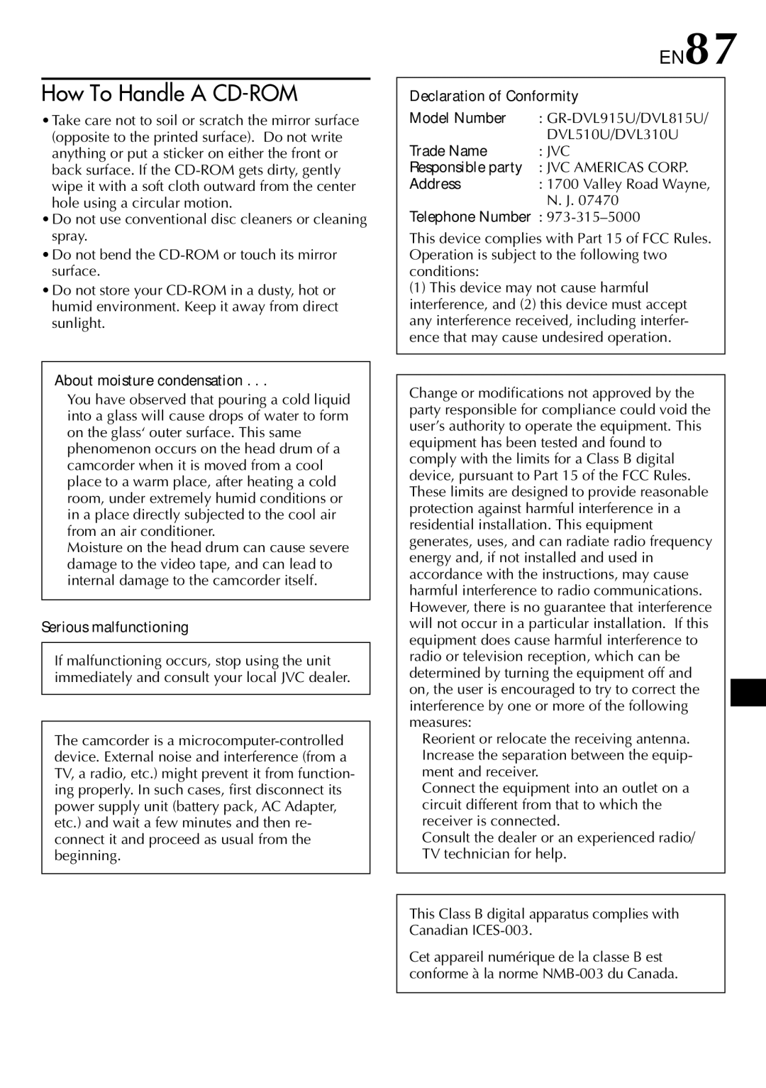 JVC GR-DVL815, GR-DVL510, GR-DVL310 specifications EN87 