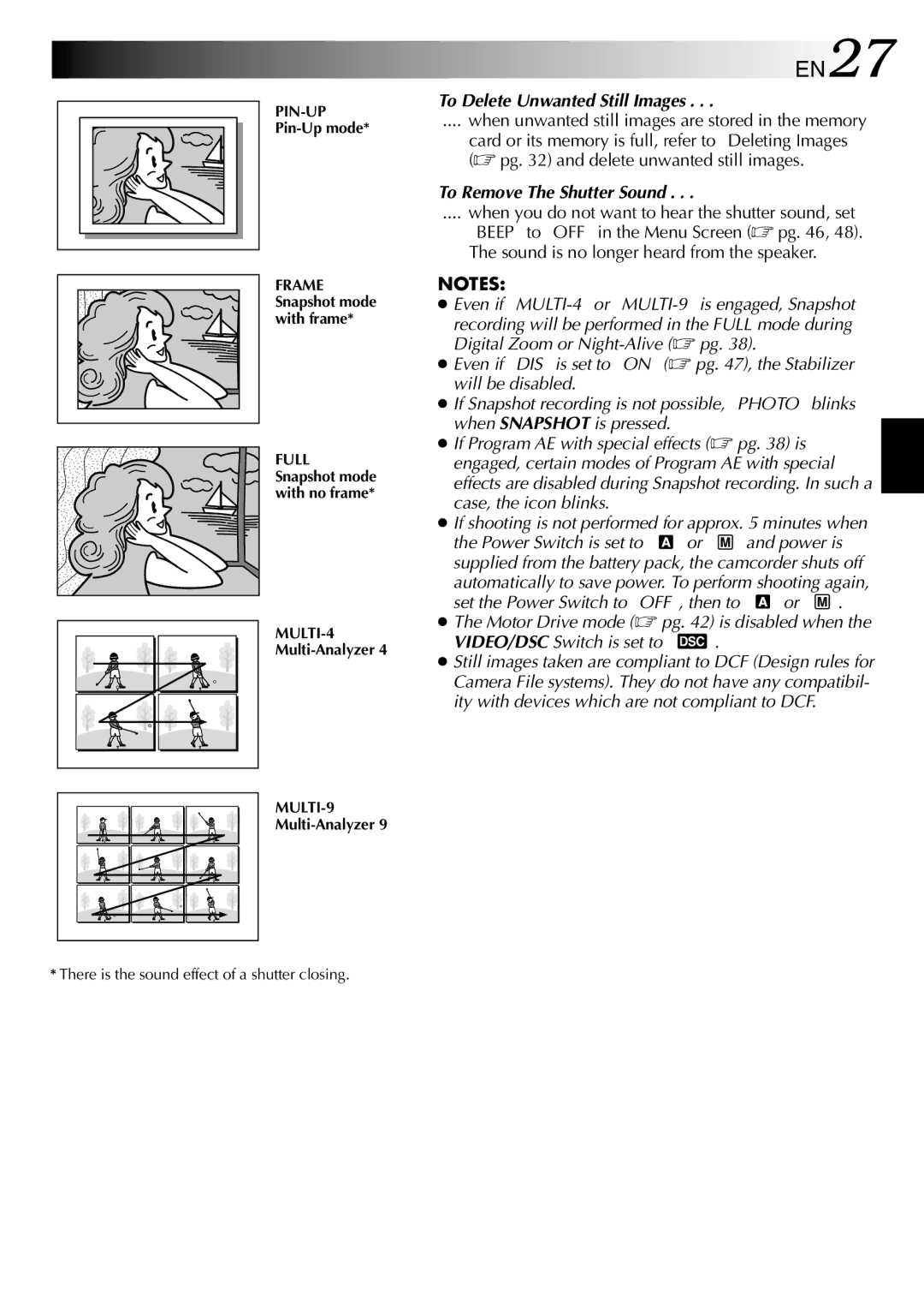 JVC GR-DVL815 specifications EN27, To Delete Unwanted Still Images, When unwanted still images are stored in the memory 