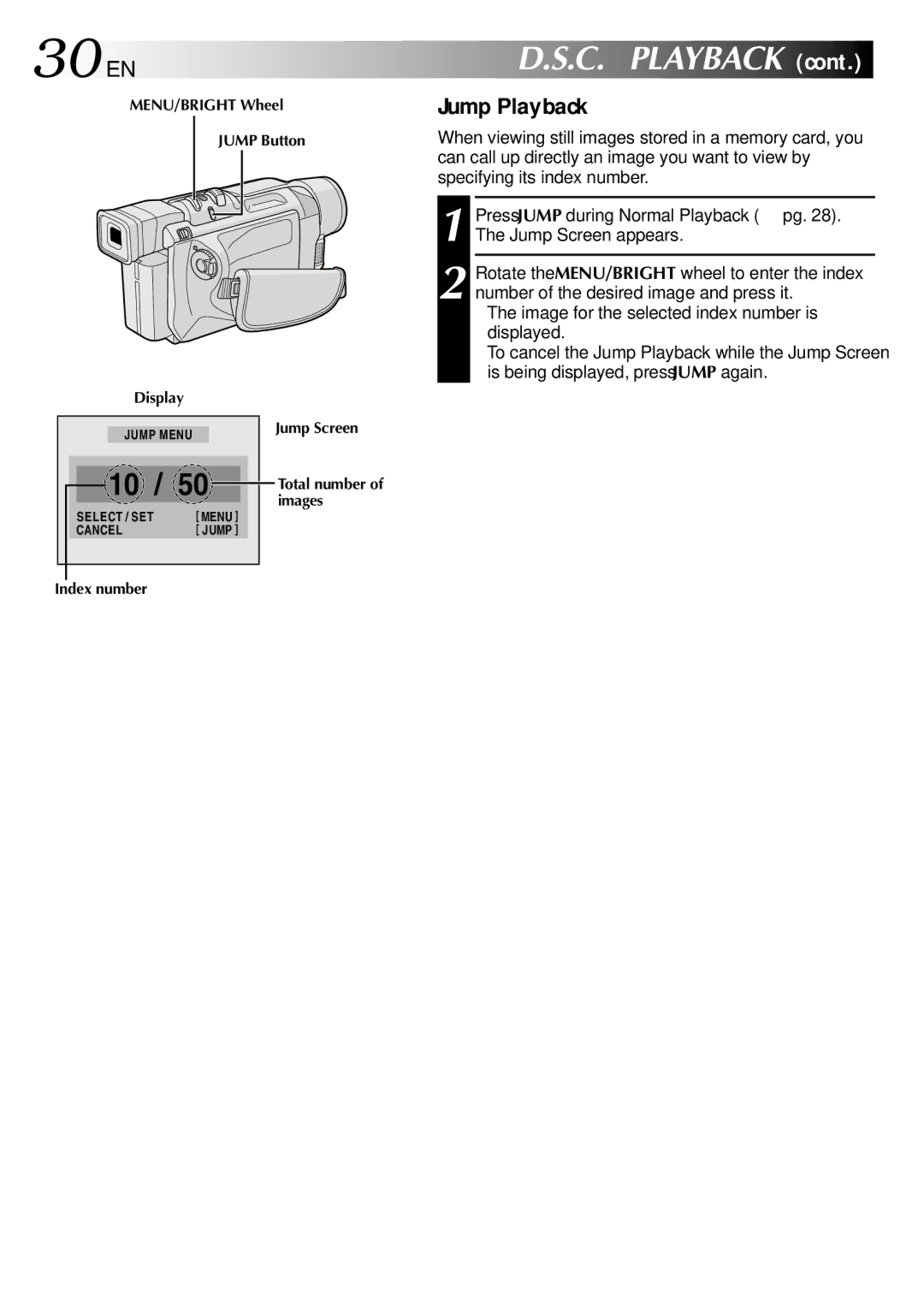 JVC GR-DVL815 specifications 30 EN, Jump Playback 