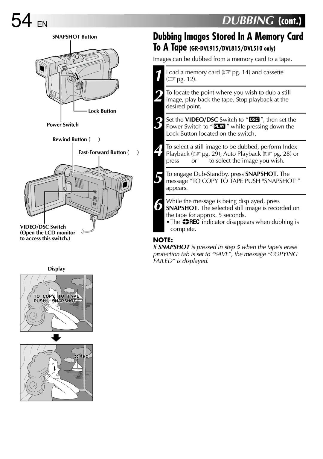 JVC GR-DVL815 specifications 54 EN, To a Tape GR-DVL915/DVL815/DVL510 only 