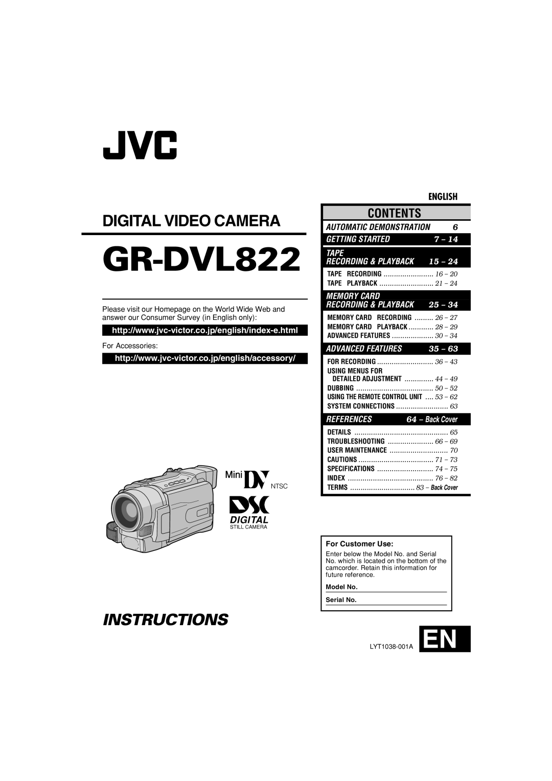 JVC GR-DVL822U specifications 