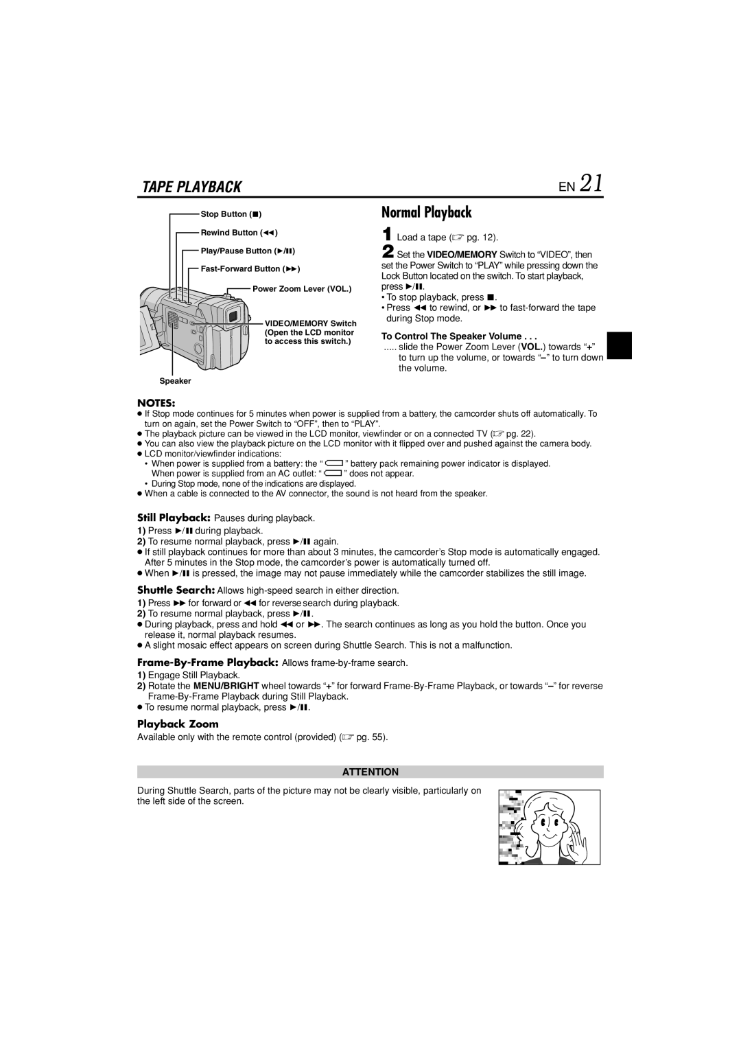 JVC GR-DVL822U specifications Normal Playback, To Control The Speaker Volume 