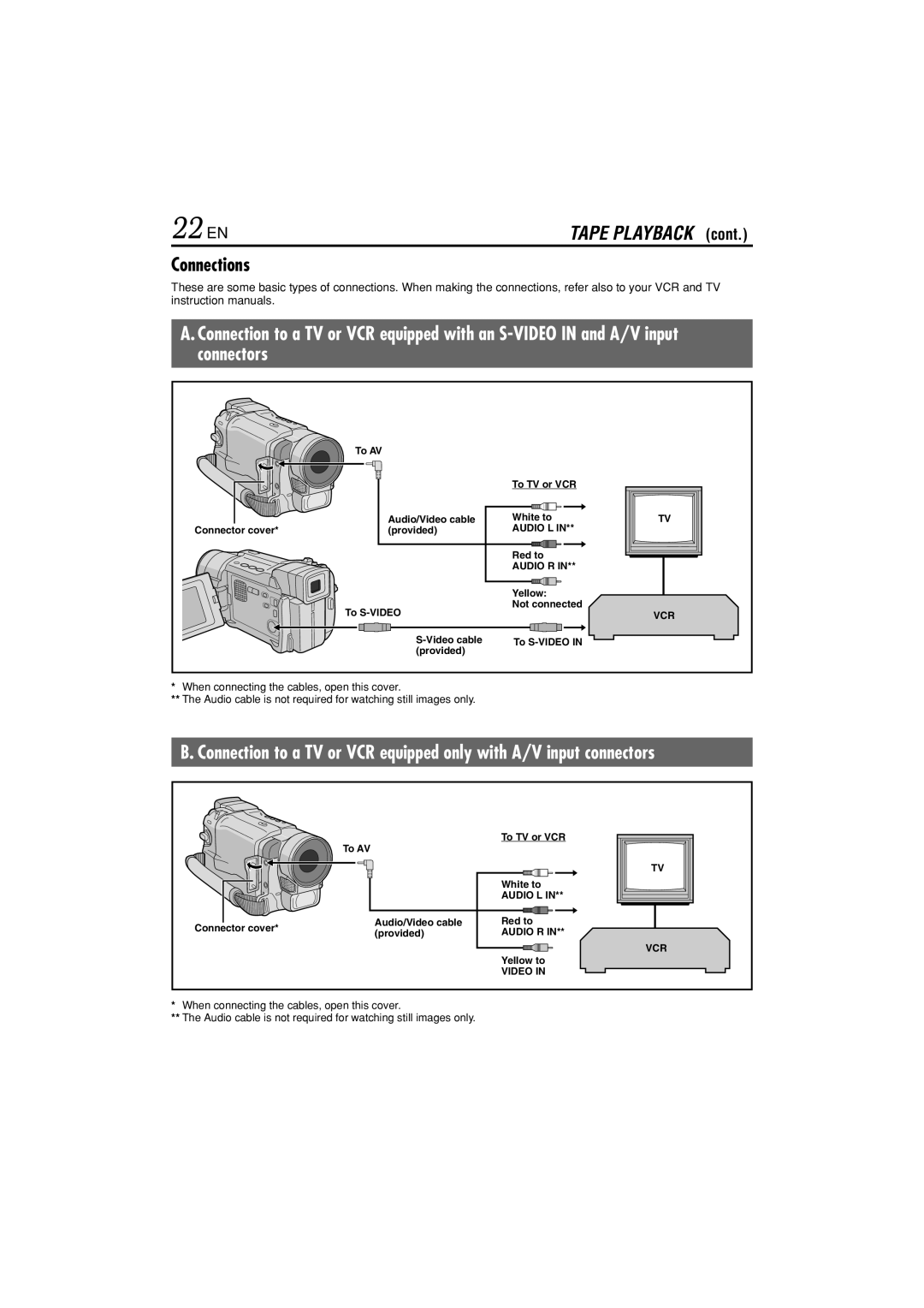 JVC GR-DVL822U specifications 22 EN, Connections 