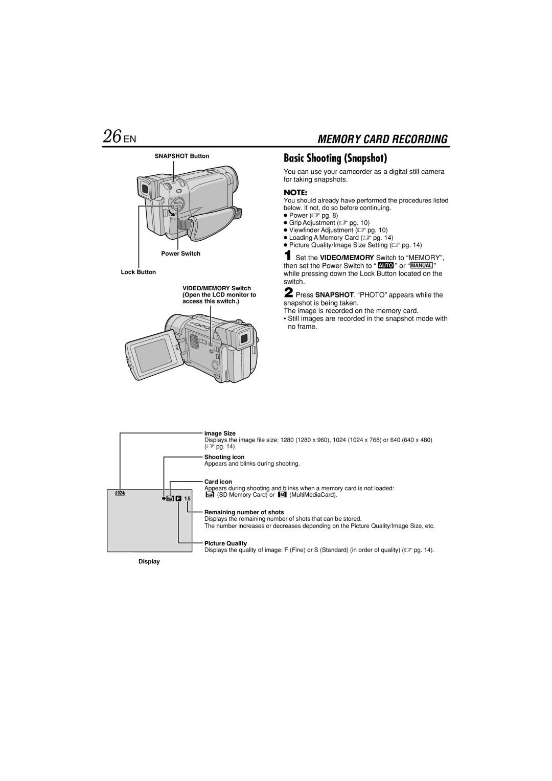 JVC GR-DVL822U specifications 26 EN, Basic Shooting Snapshot 