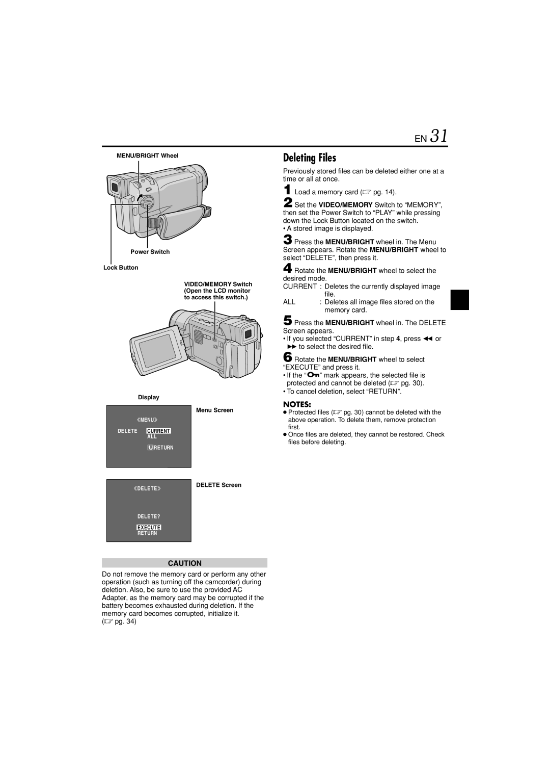 JVC GR-DVL822U specifications Deleting Files, To cancel deletion, select Return, Delete Screen 