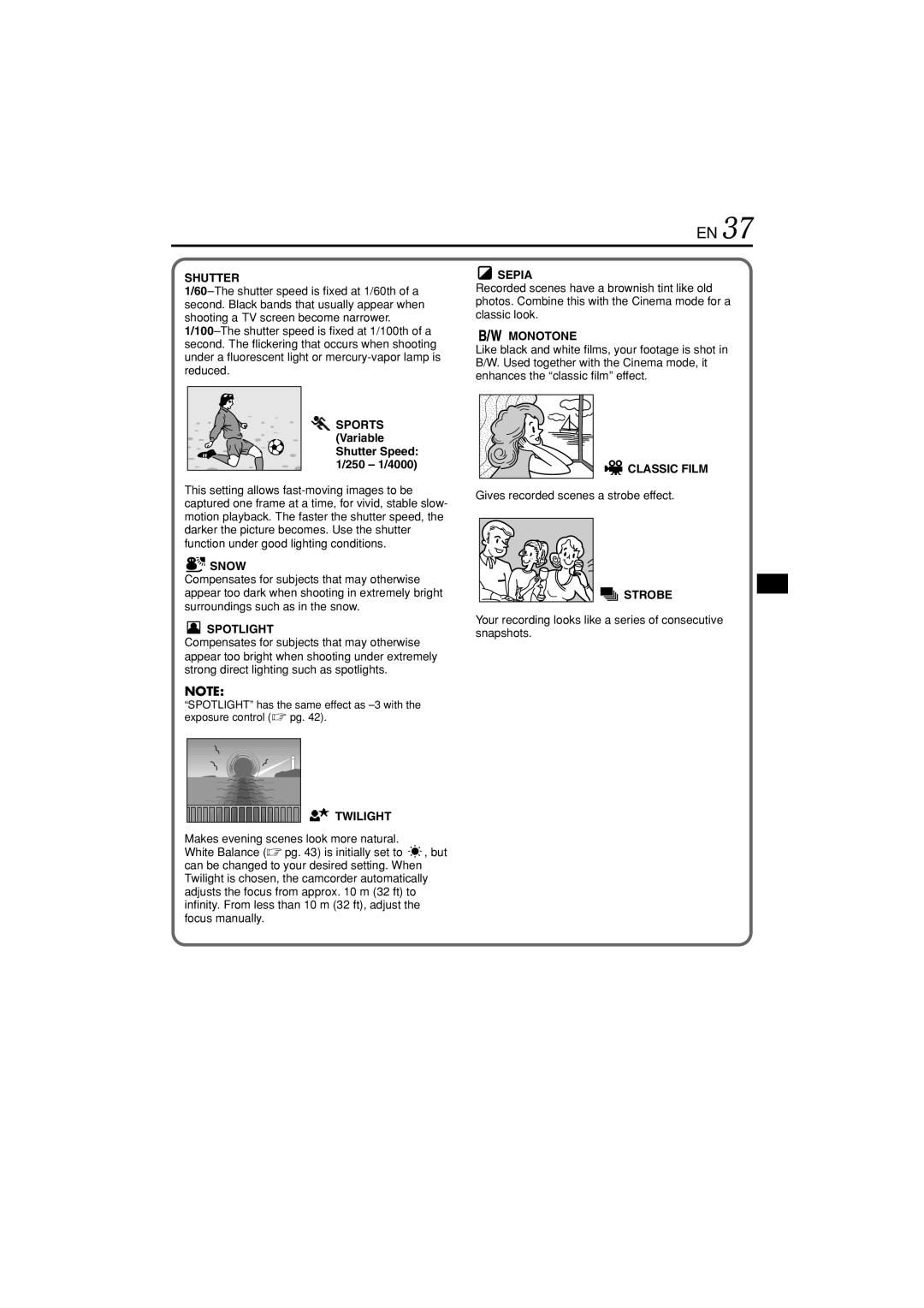 JVC GR-DVL822U specifications Sports Variable Shutter Speed 1/250 1/4000, Gives recorded scenes a strobe effect 