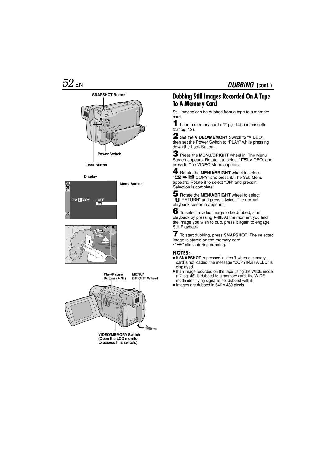 JVC GR-DVL822U specifications 52 EN, Lock Button Display Menu Screen, Play/Pause, Button 4 