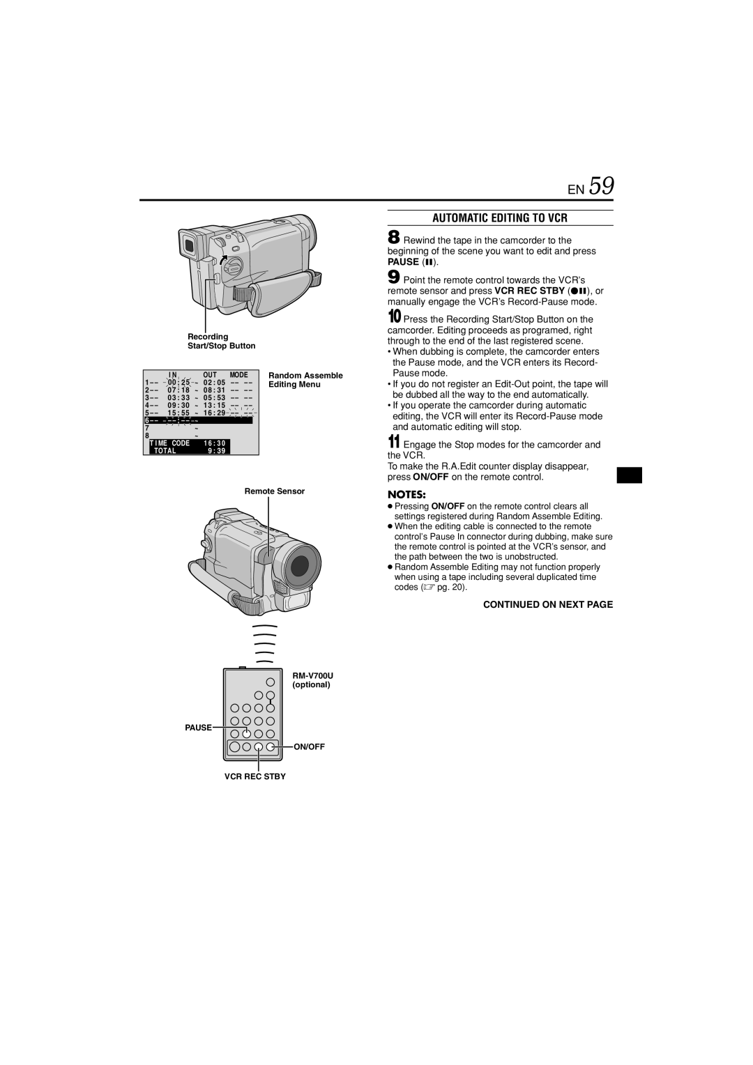 JVC GR-DVL822U specifications Automatic Editing to VCR, Editing Menu 