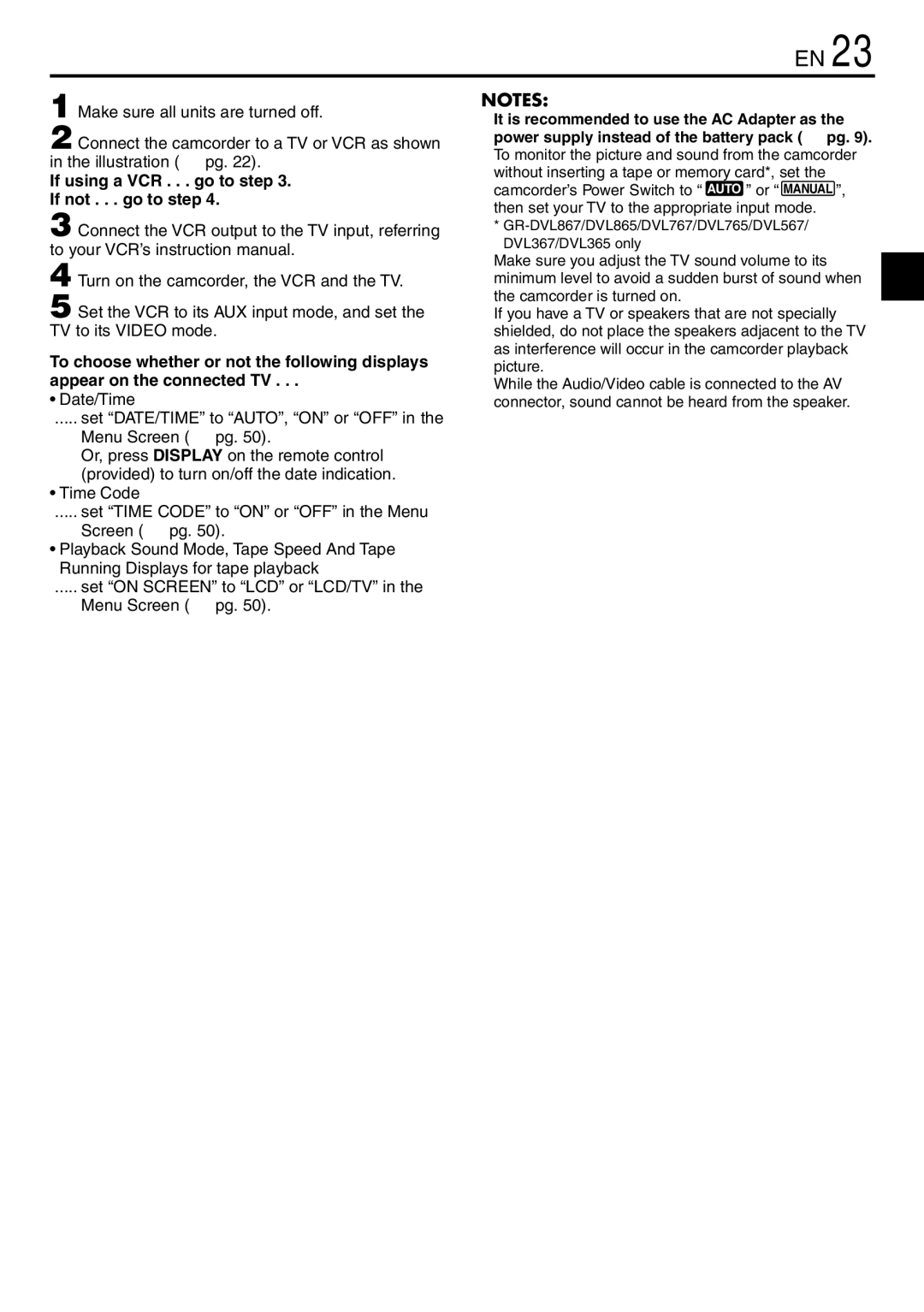 JVC GR-DVL867, GR-DVL865, GR-DVL567 specifications If using a VCR . . . go to step If not . . . go to step 