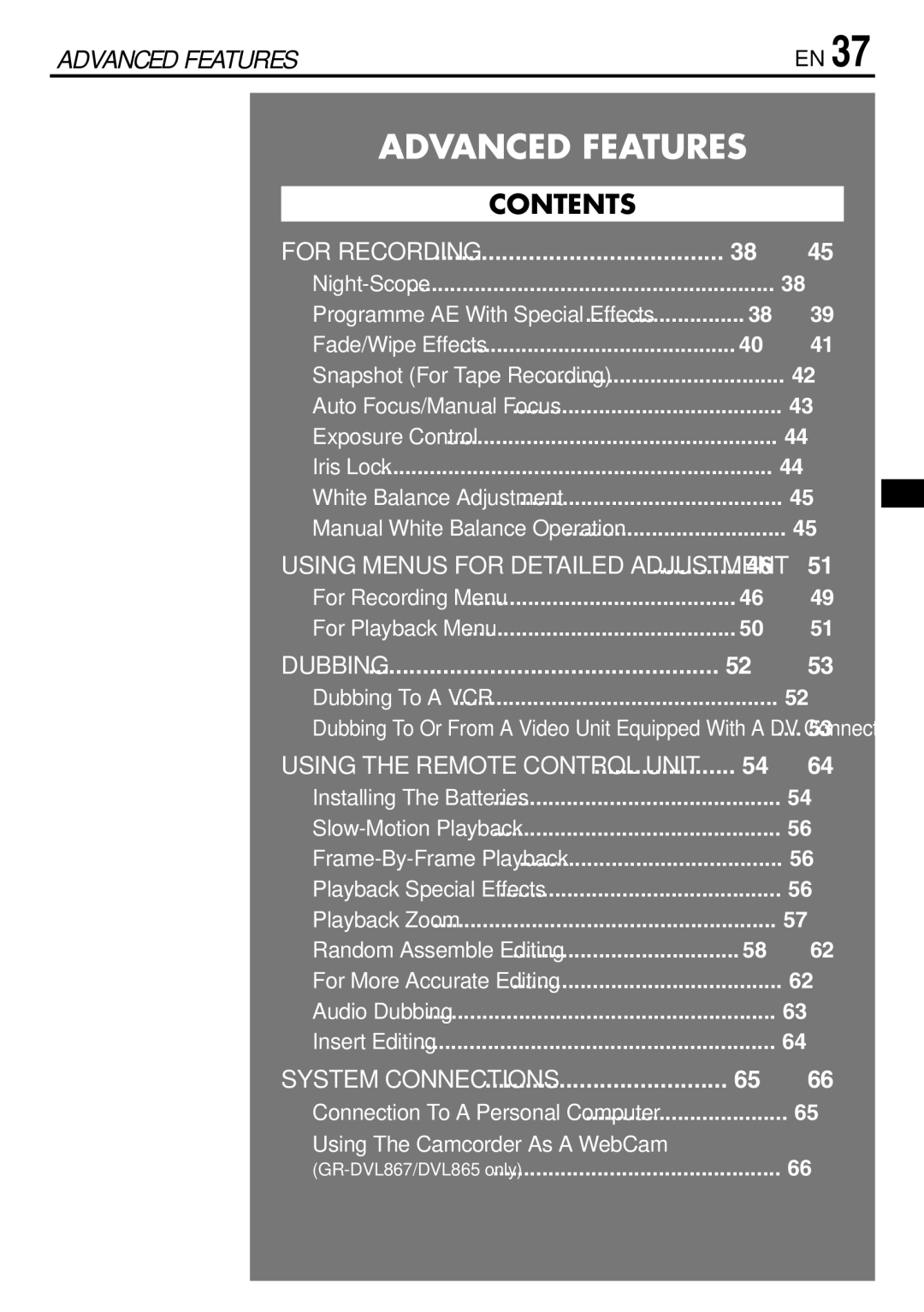 JVC GR-DVL567, GR-DVL865, GR-DVL867 specifications Advanced Features 