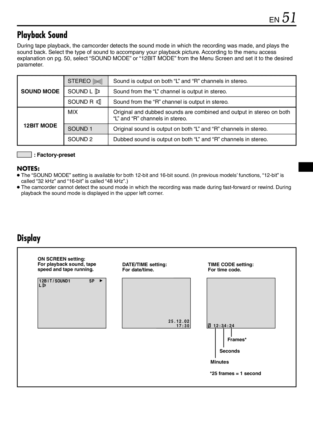 JVC GR-DVL865, GR-DVL567, GR-DVL867 specifications Playback Sound, Display 