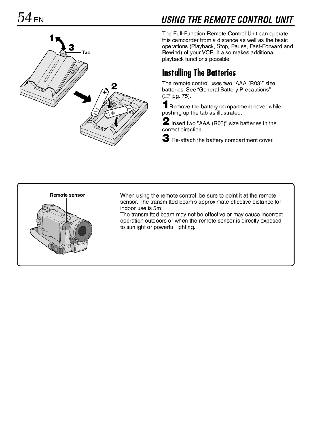 JVC GR-DVL865, GR-DVL567, GR-DVL867 specifications 54 EN, Installing The Batteries 