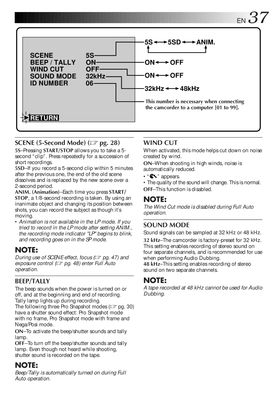 JVC GR-DVL9000 manual Return, Sound signals can be sampled at 32 kHz or 48 kHz 