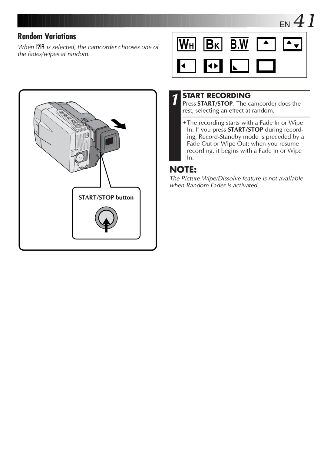 JVC GR-DVL9000 manual Random Variations, Wh Bk B W 