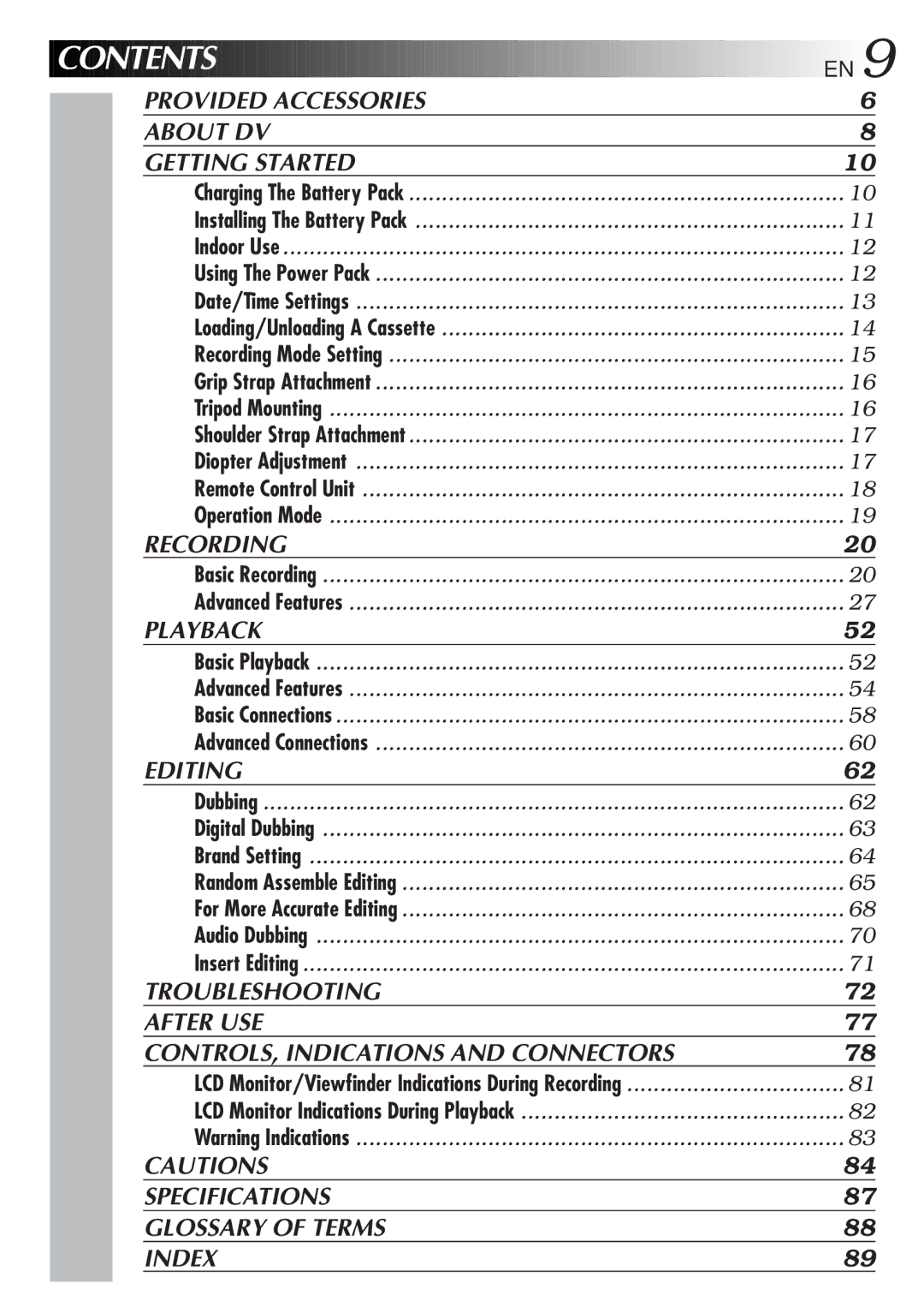 JVC GR-DVL9000 manual Contents 