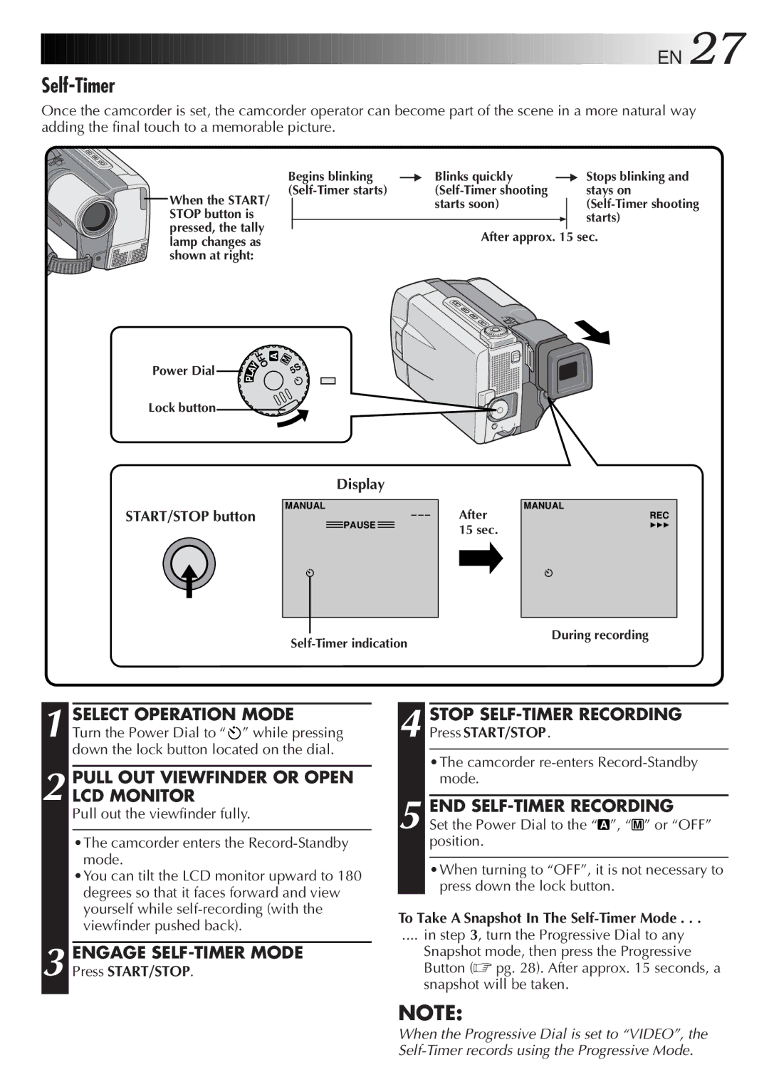 JVC GR-DVL9000 manual Self-Timer, Engage SELF-TIMER Mode, Stop SELF-TIMER Recording, END SELF-TIMER Recording 